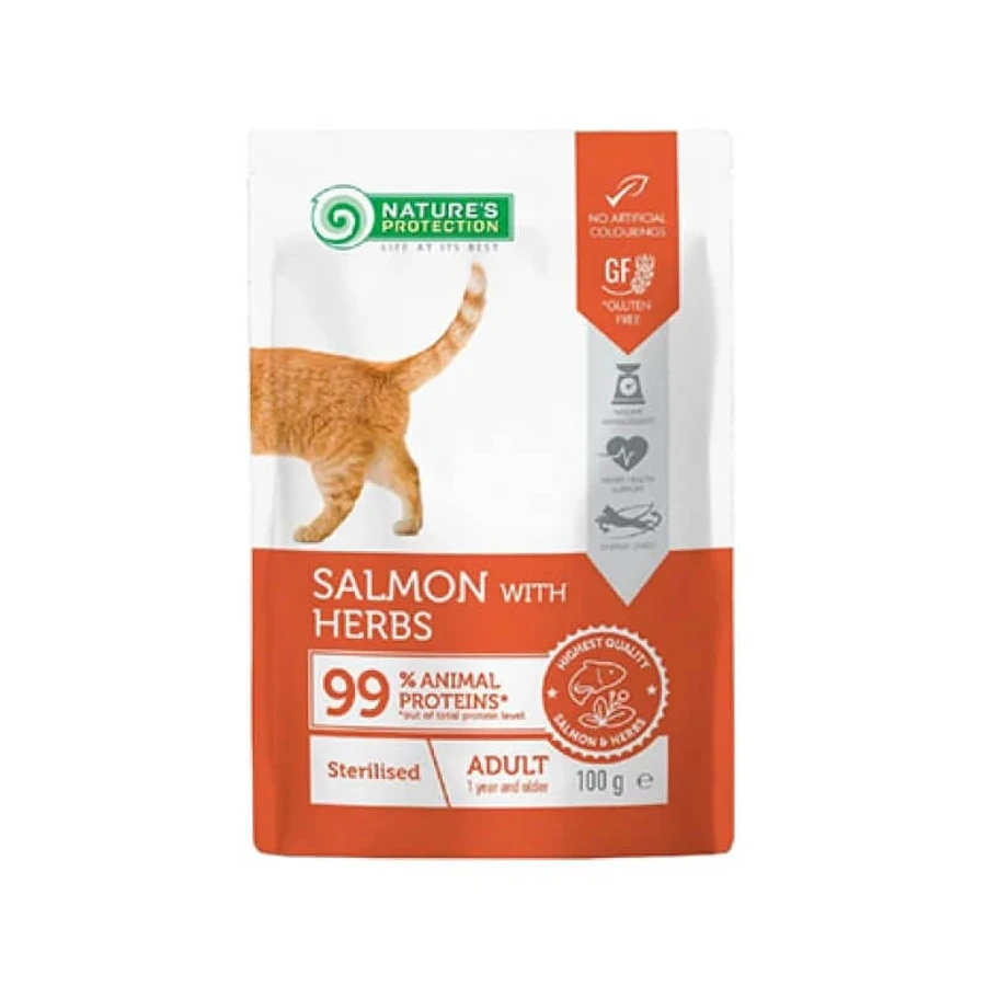 Nature's Protection para gatos esterilizados: salmón con hierbas - Pienso seco para gatos adultos esterilizados, 100 g