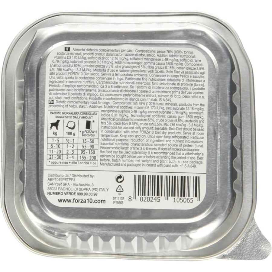Forza10 Forza 10 Diet – numai ton – hrană dietetică monoproteică pentru câini cu intoleranțe alimentare, 100 g