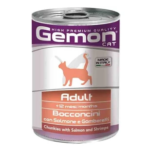 Gemon Adult Lachs & Garnelen-Häppchen – Nassfutter für Katzen, 1 Dose, 415 g