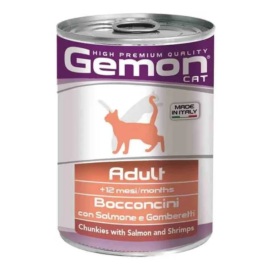 Gemon Adult Lachs & Garnelen-Häppchen – Nassfutter für Katzen, 1 Dose, 415 g