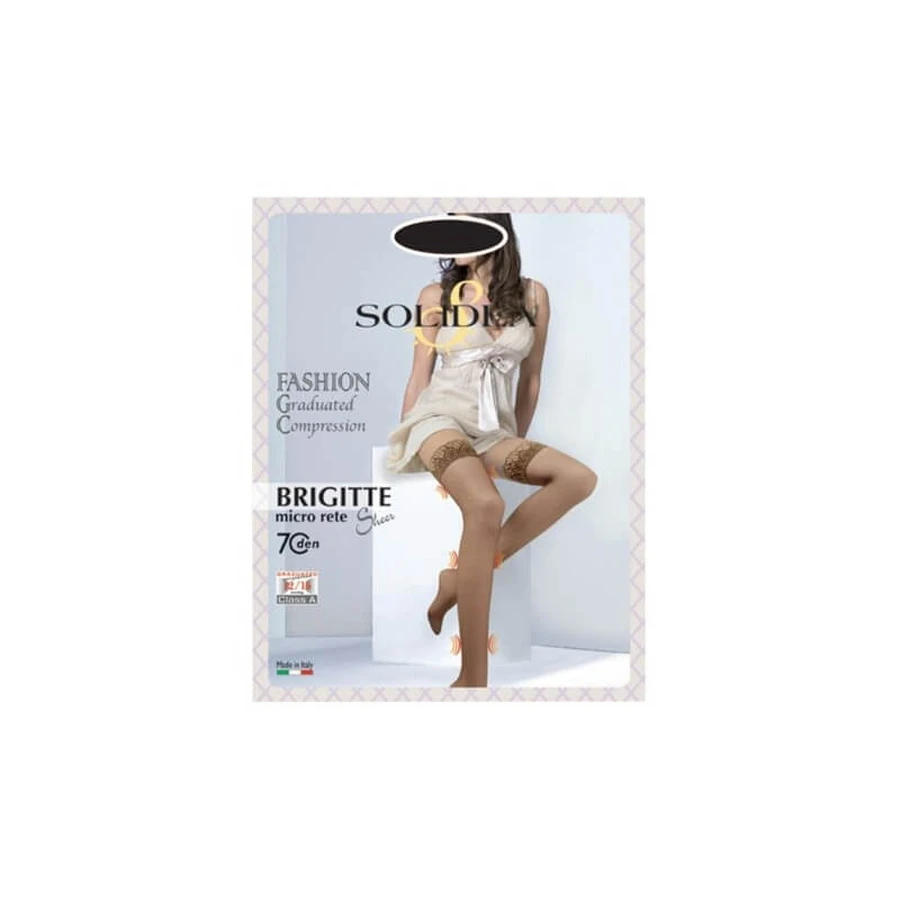Solidea Brigitte Micro Sheer Mesh - Bas autofixants à compression graduée de 70 deniers (12/15 mmHg), taille L, couleur bronze