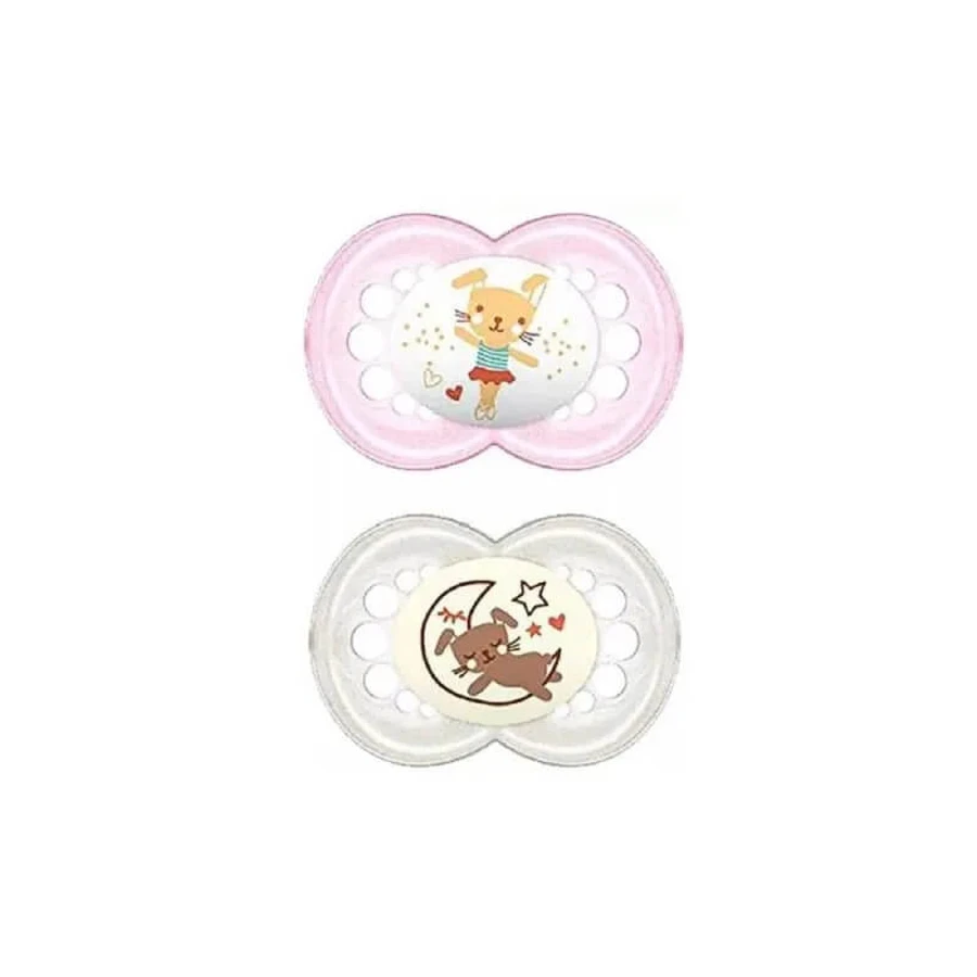 Mam Original Day &amp; Night 6m+ - 2 chupetes de silicona de color rosa