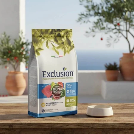 Exclusion Mediterraneo Single-Protein Formula for Medium-Breed Adult Dogs with Tuna - Complete Food for Adult Medium-Breed Dogs, 12 kg