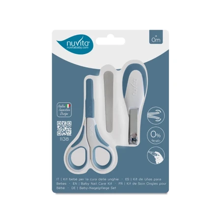 Nuvita Baby Manicure Set - Scissors, Nail Clippers, and Nail Files - Blue