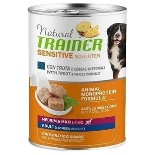 Natural Trainer Sensitive fără gluten, cu păstrăv – hrană completă pentru câini adulți de talie medie și mare, 400 gr