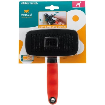 Ferplast Gro 5955 - Grooming Brush for Dogs and Cats with Medium- and Long-Haired Coats, Featuring a Quick-Clean System
