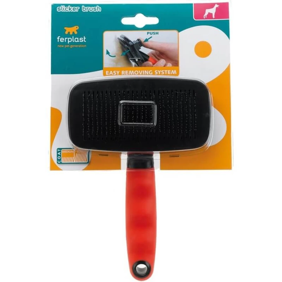 Ferplast Gro 5955 - Grooming Brush for Dogs and Cats with Medium- and Long-Haired Coats, Featuring a Quick-Clean System