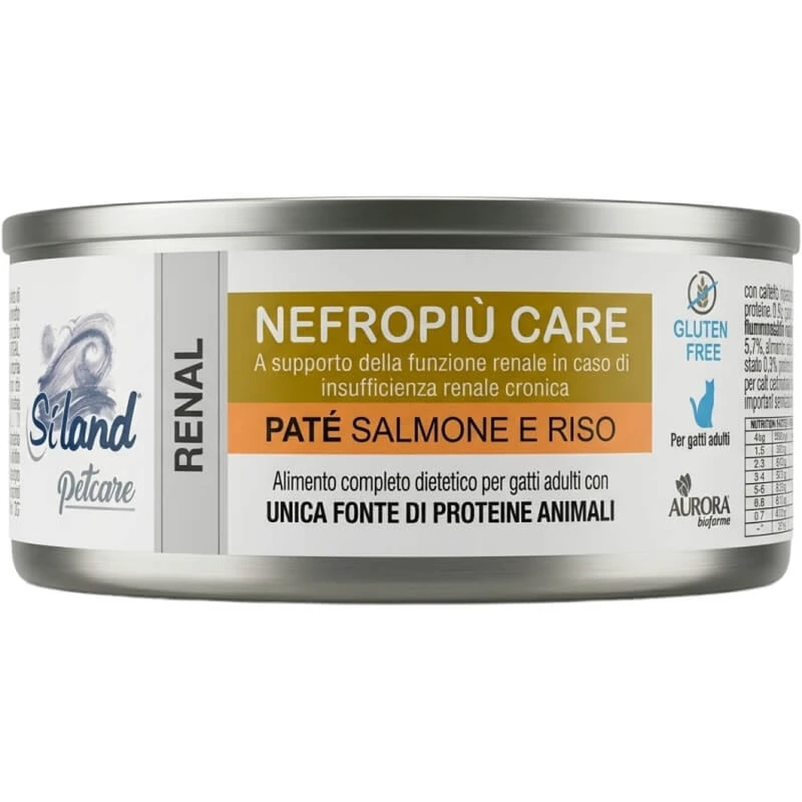 Aurora Biofarma Nefropiù Care Lachs-Reis-Pastete – Alleinfuttermittel für erwachsene Katzen mit Nierenproblemen und Nahrungsmittelunverträglichkeiten, 85 g