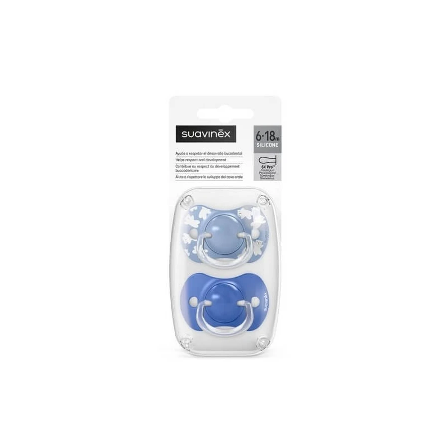 Suavinex Wild & Free - 2 ergonomische fopspenen, 6–18 maanden, lichtblauw