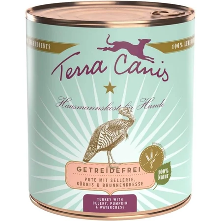 Terra Canis sans céréales à la dinde, au céleri, à la citrouille et au cresson - Aliment complet pour chiens adultes, 800 g