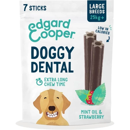 Edgard & Cooper Doggy Dental - Plant-Based Dental Sticks for Large Dogs, Strawberry and Mint, 255 g