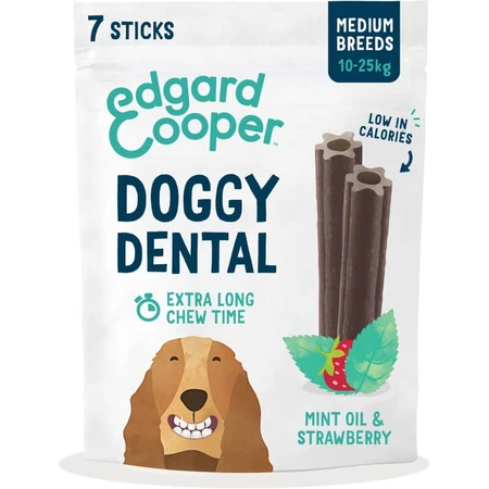 Edgard & Cooper Doggy Dental - Plantaardige tandverzorgingssticks voor middelgrote honden, aardbei en munt, 160 g