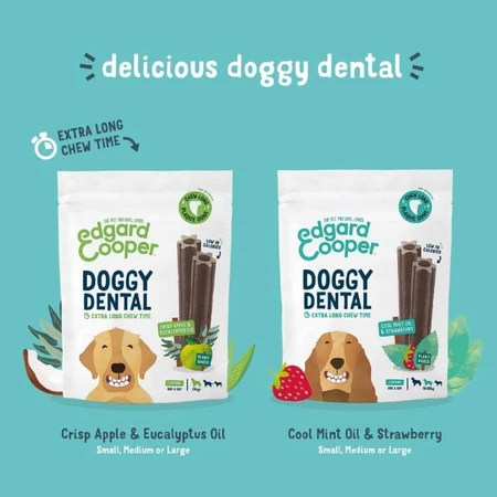 Edgard & Cooper Doggy Dental - Plantaardige tandverzorgingssticks voor middelgrote honden, aardbei en munt, 160 g