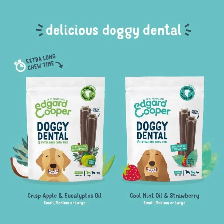 Edgard & Cooper Doggy Dental - Plantaardige tandverzorgingssticks voor middelgrote honden, aardbei en munt, 160 g