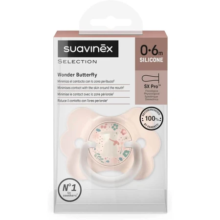 Suavinex Wonder Butterfly - Chupete de silicona SX Pro, 0-6 meses - Rosa