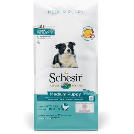 Schesir Medium Puppy au poulet - Aliment complet pour chiots de taille moyenne, 12 kg