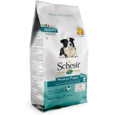 Schesir Medium Puppy au poulet - Aliment complet pour chiots de taille moyenne, 12 kg