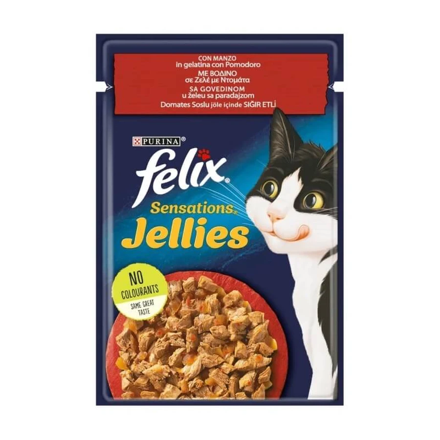 Purina Felix Sensations Jellies Beef and Tomato - Complementary Food for Adult Cats, 85 g