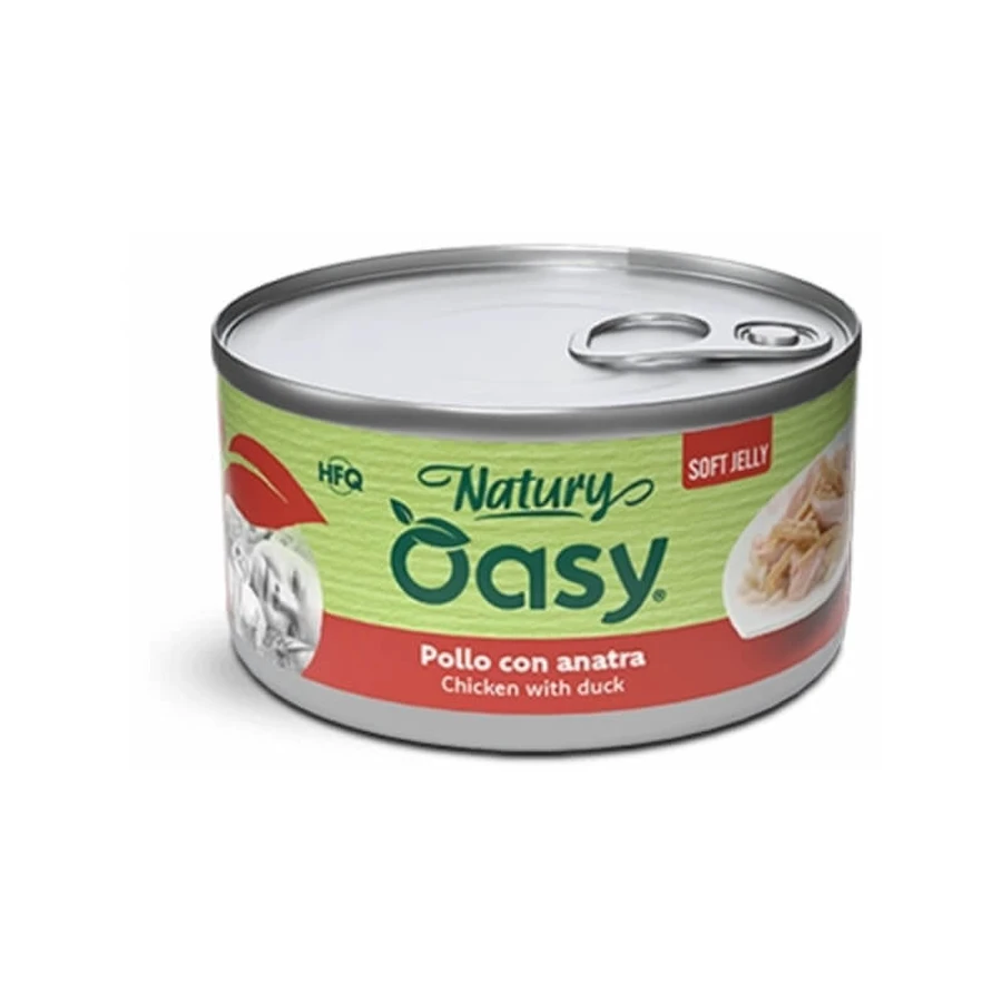 Oasy Wet cat natury soft jelly pui cu rață – hrană complementară pentru pisici adulte, 85 g