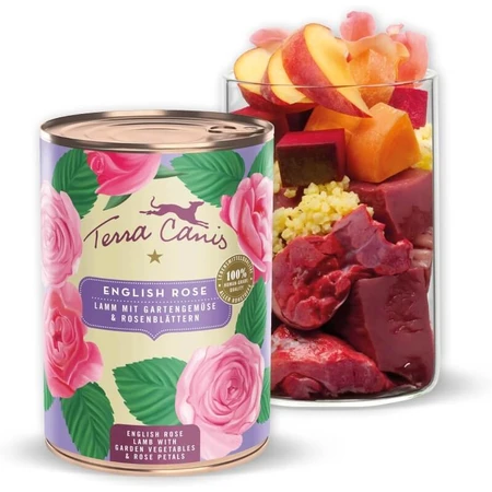 Terra Canis Flower English Rose Agnello – hrană umedă complementară pentru câini, 400 g