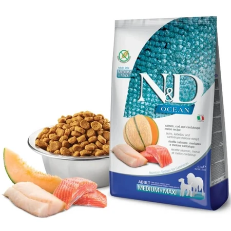 Farmina N&amp;d Ocean: salmón, bacalao y melón - Alimento completo para perros adultos de tamaño mediano y grande, 12 kg