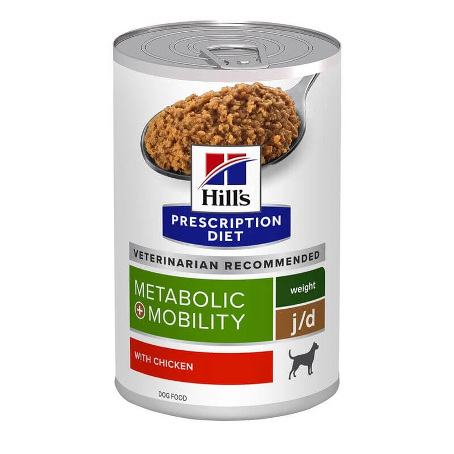 Hill’s Prescription Diet j/d Metabolic Mobility cu pui – hrană completă pentru câini adulți obezi și cu artroză, 370 g