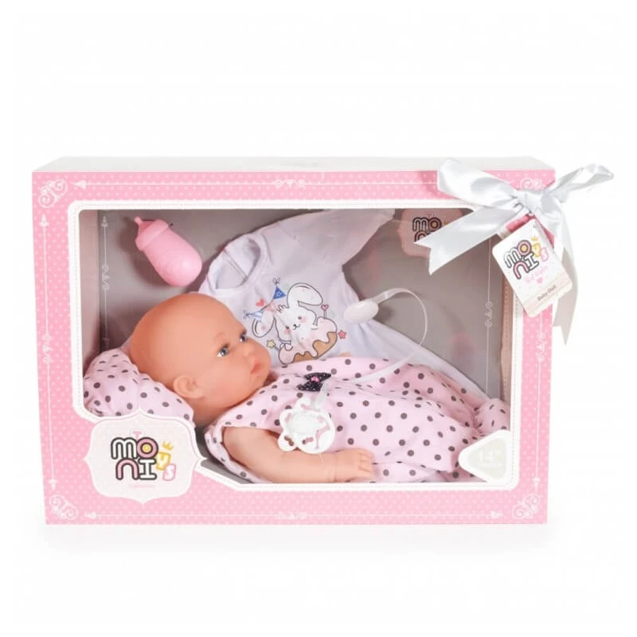 Moni Trade – Puppe in Weiß und Rosa mit Zubehör, 36 cm