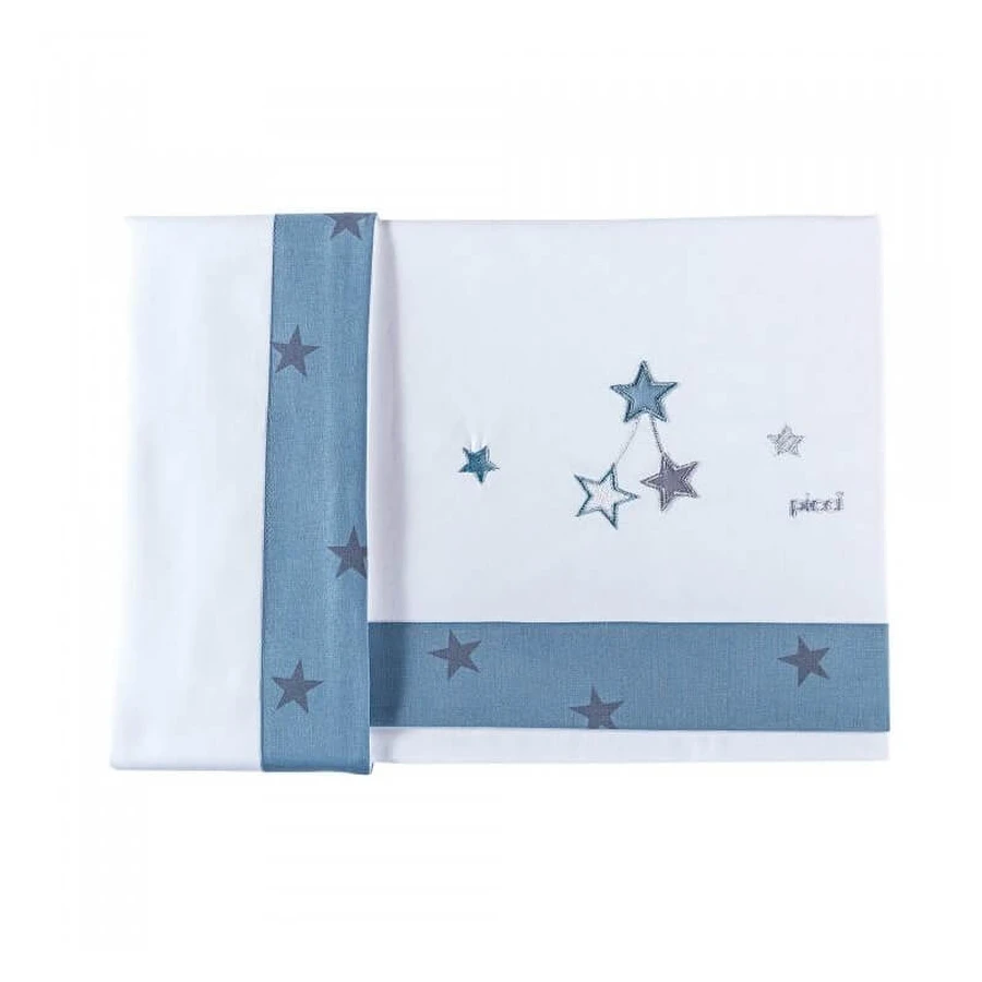 Collection Picci Star - Ensemble complet pour lit bébé - 2 draps + 1 taie d'oreiller - bleu clair