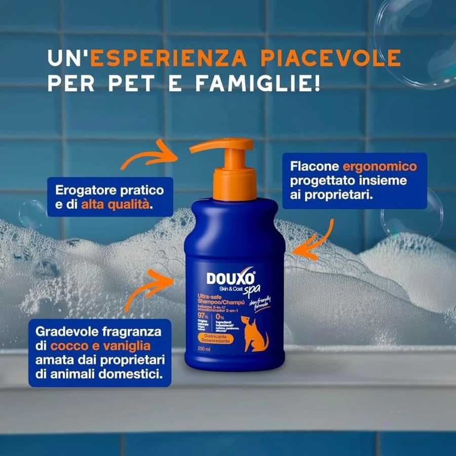 Ceva Animal Health Douxo spa - Shampooing et après-shampooing 2 en 1 : nettoyant hydratant et démêlant pour animaux de compagnie, 250 ml