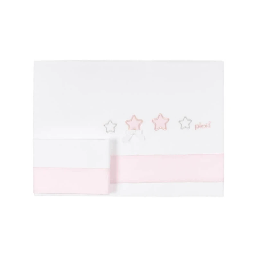 Collection Picci Dream - Ensemble complet pour lit bébé et poussette - 2 draps + 1 taie d'oreiller - Rose
