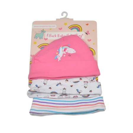 Kangoeroe-mutsjesset – 3 mutsjes van puur katoen voor babymeisjes, roze, 0-3 maanden