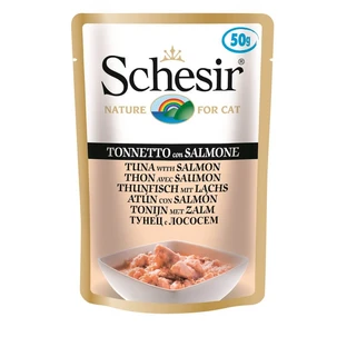 Schesir Tonnetto con salmón en gelatina - Alimento complementario para gatos, 50 g