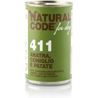 Natural Code 411 rață, iepure și cartofi – hrană completă pentru câini, 400 g
