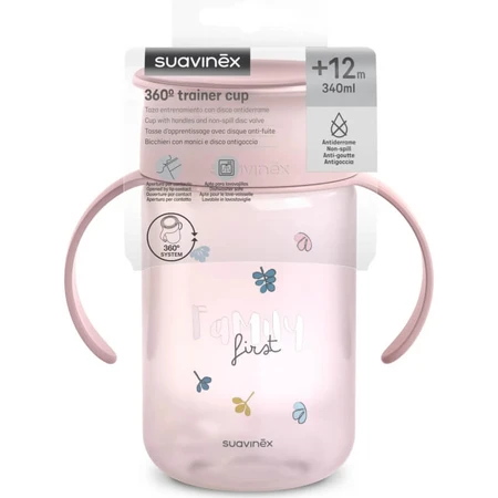 Suavinex My Family 360° Trinklernbecher ab 12 Monaten – 340 ml Trinklernbecher – Rosa