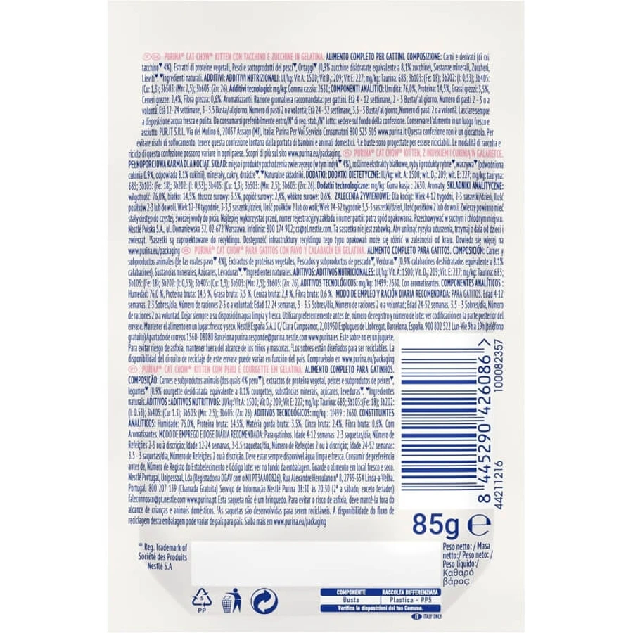 Purina Cat Chow Kitten Dinde & Courgette - Nourriture humide pour chatons, 85 g