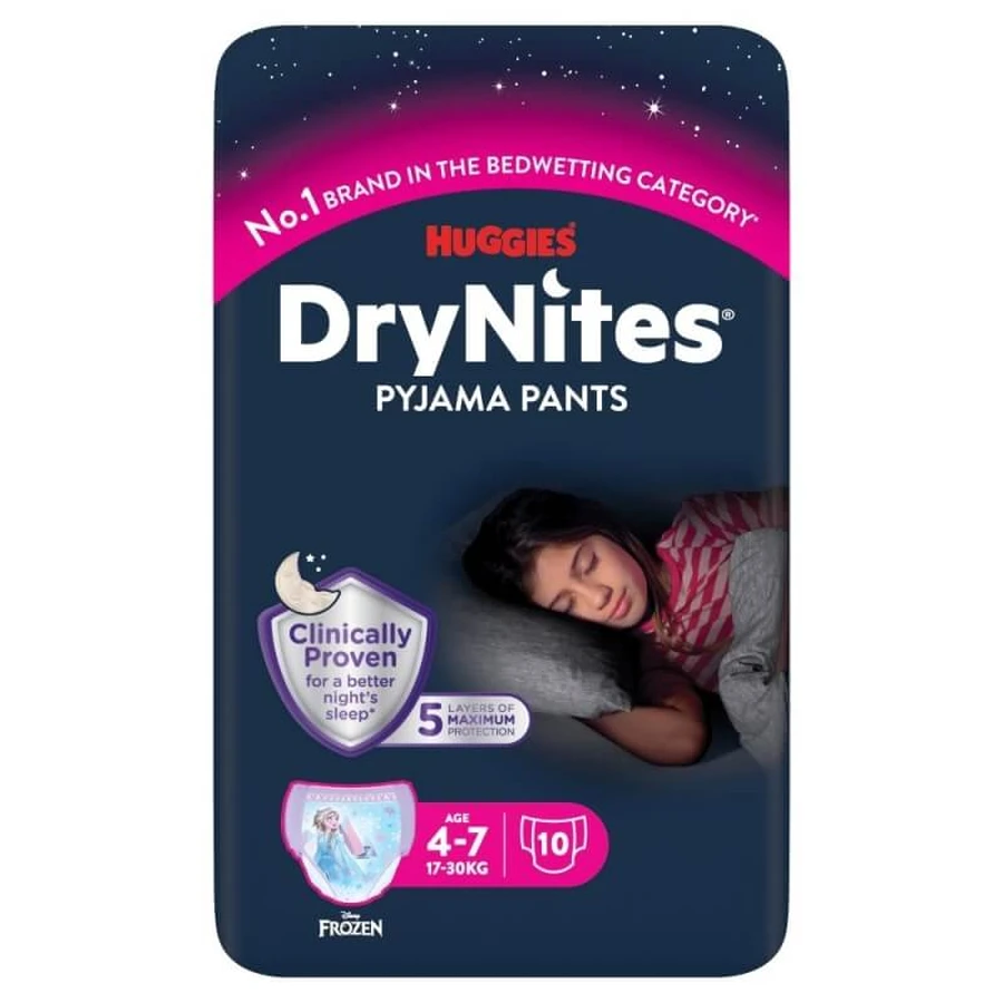 Huggies DryNites – 10 saugfähige Höschen für Mädchen im Alter von 4 bis 7 Jahren