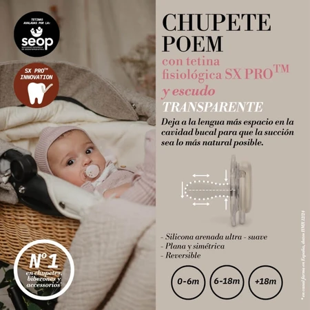 Suavinex Poetry - Chupete de silicona fisiológica SX Pro, 0-6 meses, azul claro