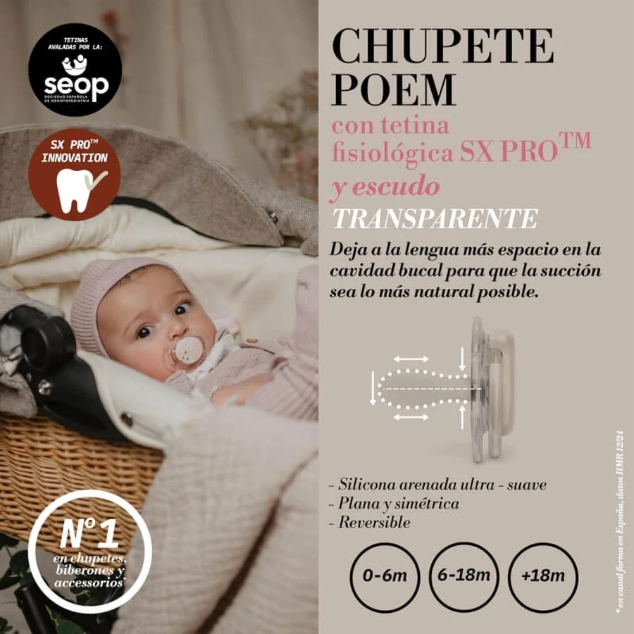 Suavinex Poetry - Chupete de silicona fisiológica SX Pro, 0-6 meses, azul claro