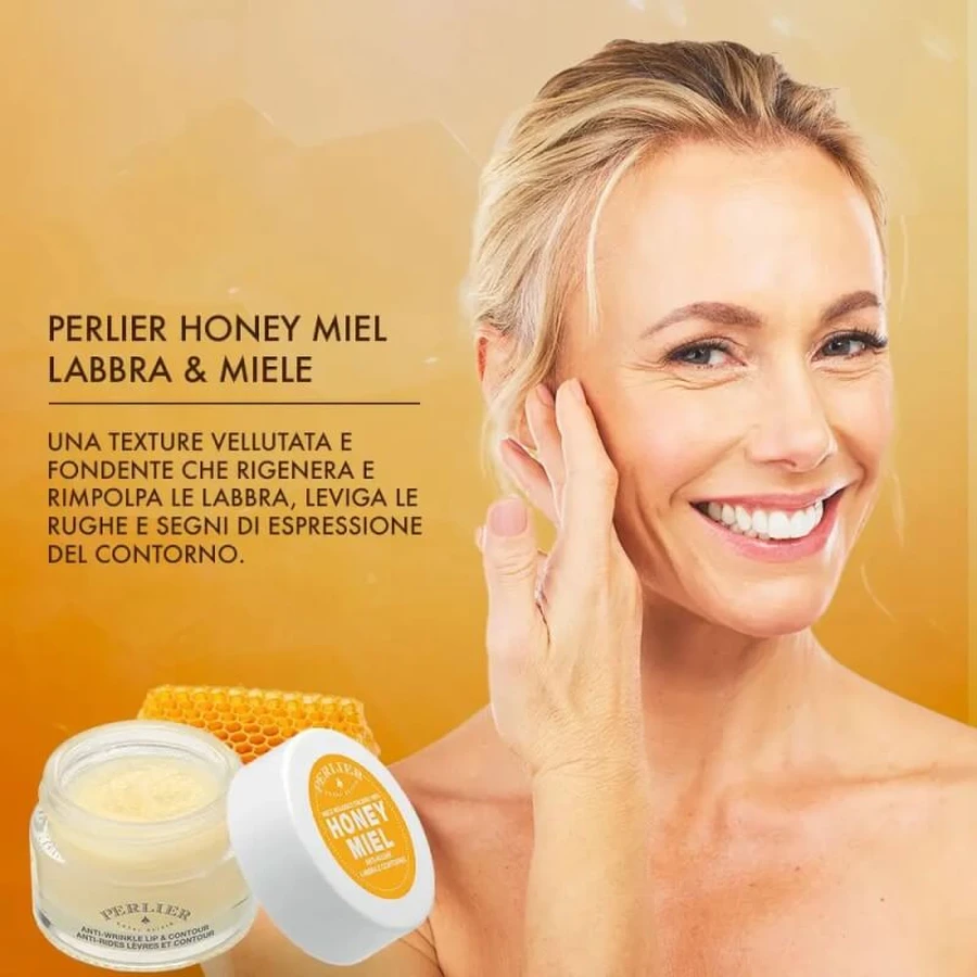 Perlier Honey Miel - Crema antiarrugas para el contorno de los labios y los ojos con miel, 15 ml