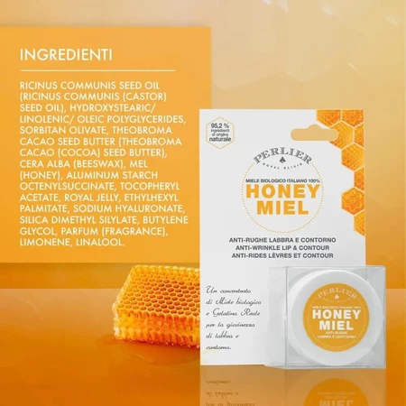 Perlier Honey Miel - Crema antiarrugas para el contorno de los labios y los ojos con miel, 15 ml