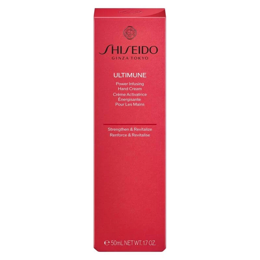 Shiseido Ultimune Power Infusing – stärkende, feuchtigkeitsspendende und glättende Handcreme mit doppeltem Schutz, 50 ml