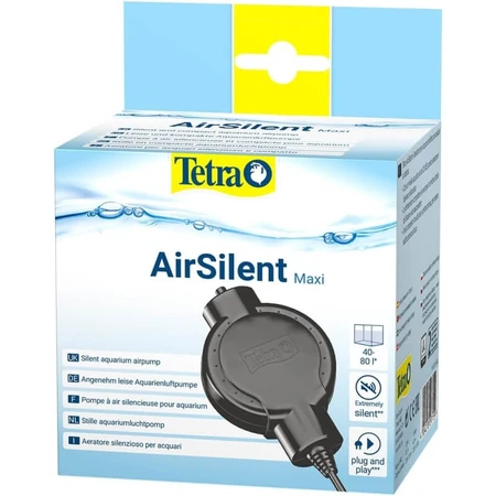 Tetra Airsilent Maxi – cicha pompa powietrza o głośności 35 dB do akwariów o pojemności 40–80 litrów: ceny i cechy
