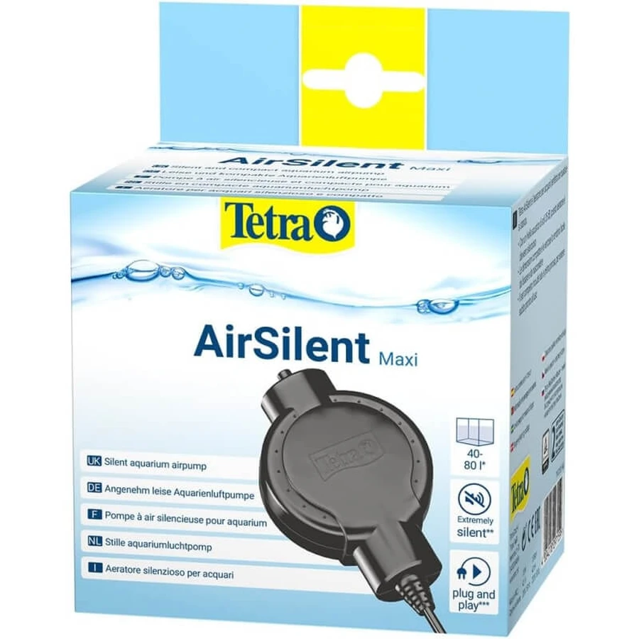 Tetra Airsilent Maxi – cicha pompa powietrza o głośności 35 dB do akwariów o pojemności 40–80 litrów: ceny i cechy