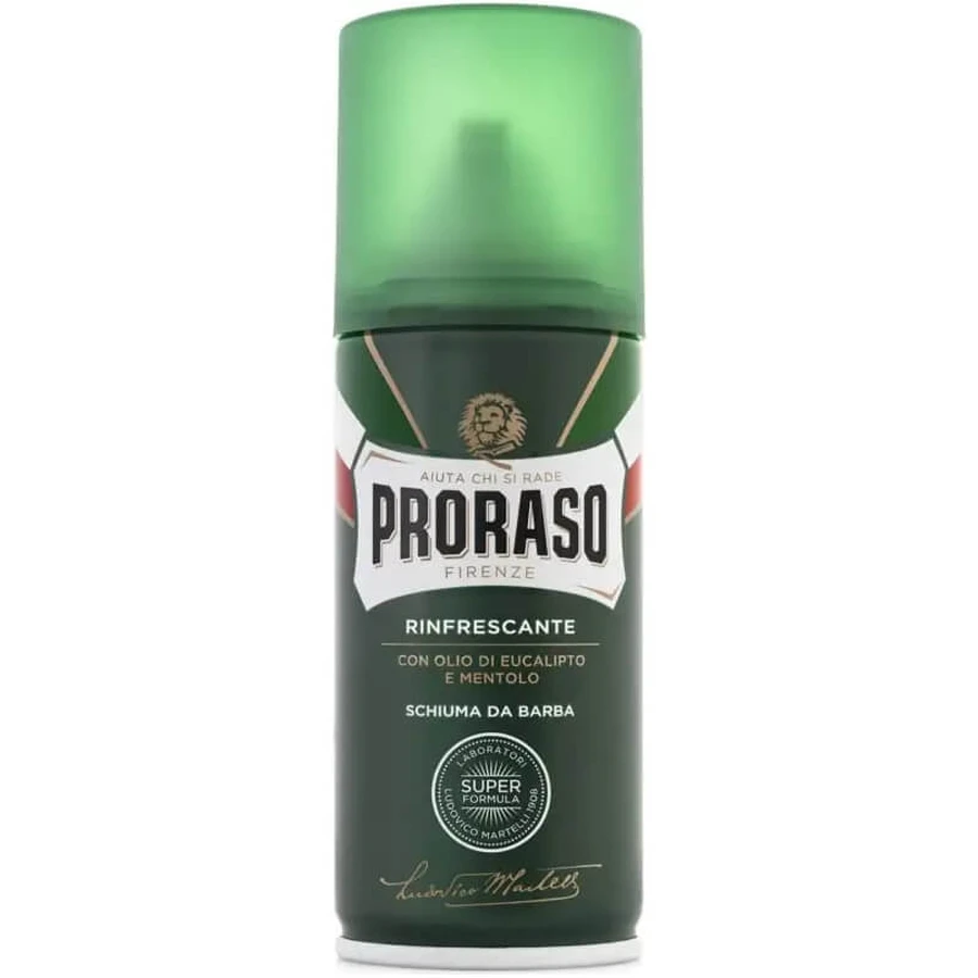 Proraso para todo tipo de barbas - Espuma de afeitado refrescante y revitalizante con aceite de eucalipto y mentol, 100 ml