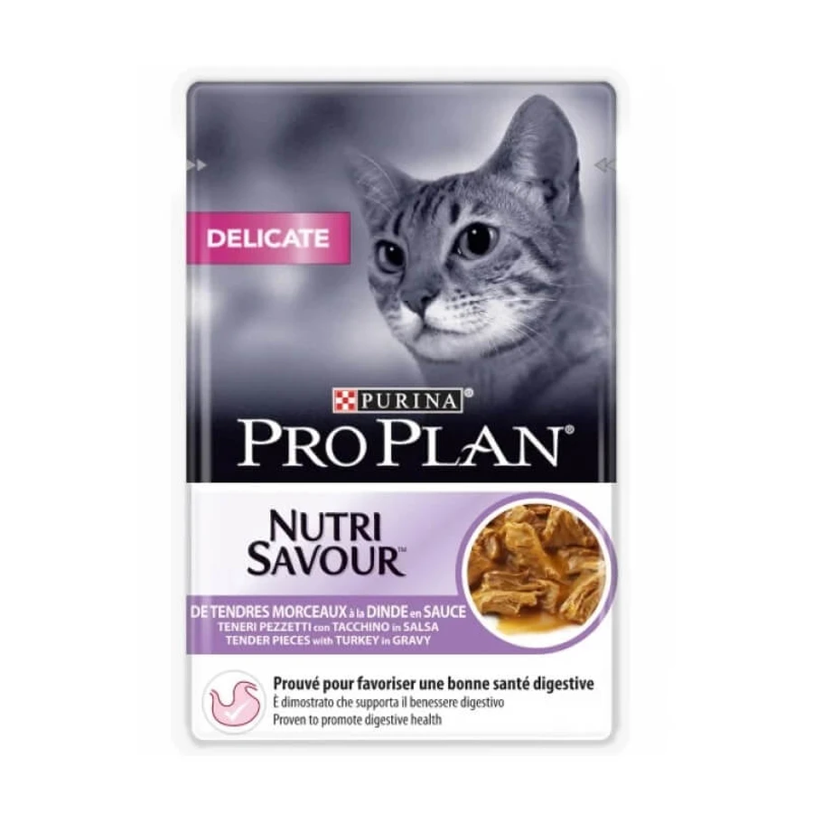 Purina Pro Plan Nutri Savour Delicate Turkey - Alimento completo para gatos adultos con digestión sensible, 85 g