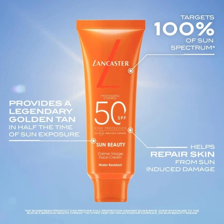 Lancaster Zonnebrandcrème voor het gezicht SPF 30 met bruiningseffect, Sun Beauty, hoge beschermingsfactor, 50 ml