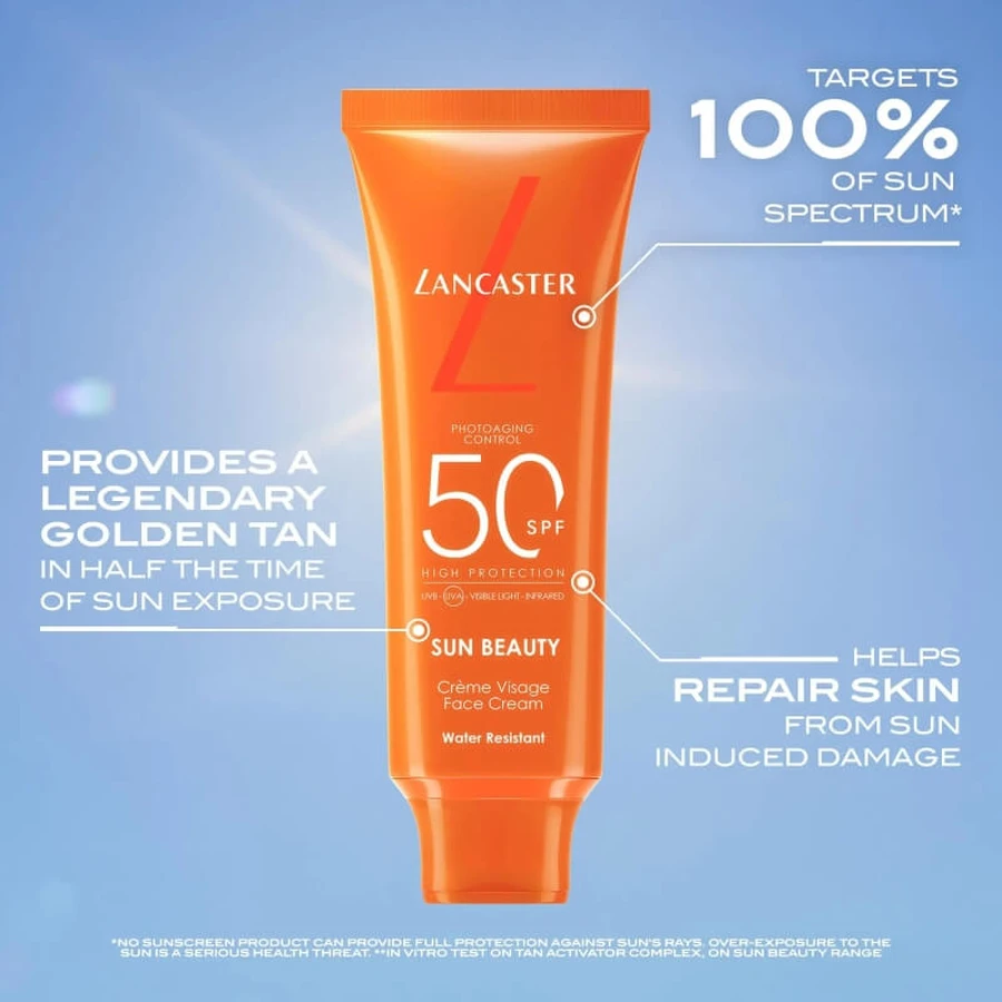 Lancaster Zonnebrandcrème voor het gezicht SPF 30 met bruiningseffect, Sun Beauty, hoge beschermingsfactor, 50 ml
