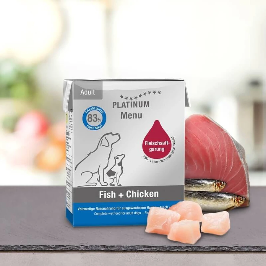 Platinum Dog Menu: Vis en kip - Volledig voer voor volwassen honden, 375 g