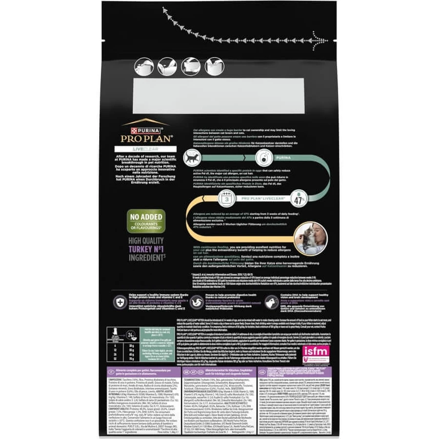 Purina Pro Plan LiveClear Pavo - Alimento completo para gatitos, 1,4 kg