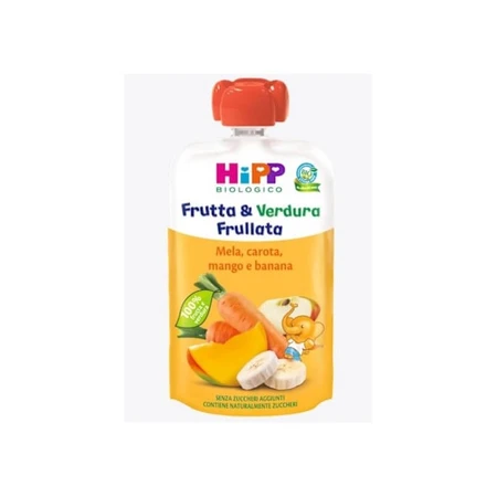 Hipp fruit- en groentesmoothie – met appel, wortel, mango en banaan; biologisch en zonder toegevoegde suiker, 90 g